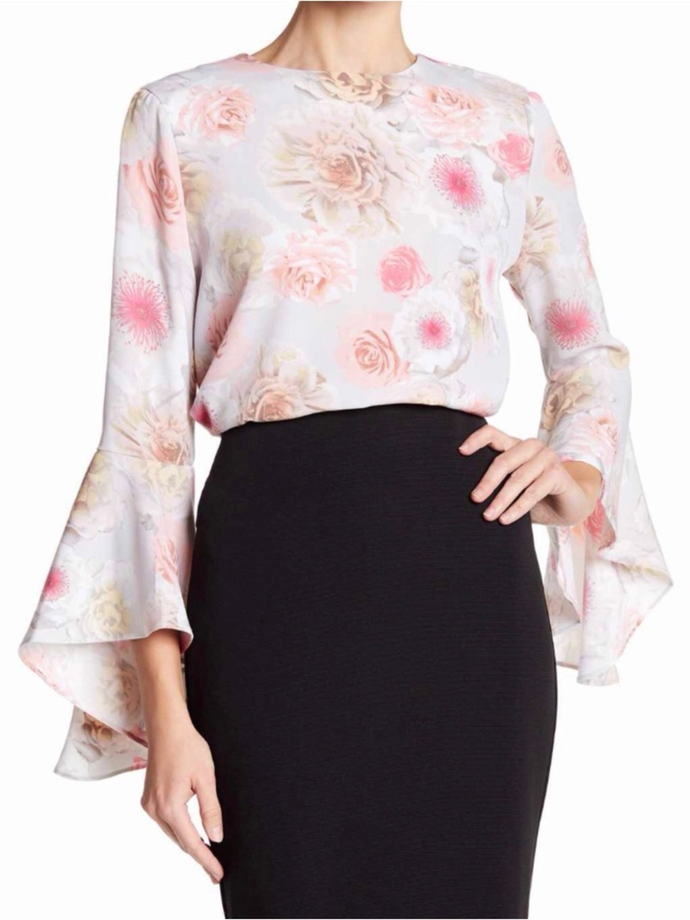 Catherine Malandrino Floral Ruffle‎ Sleeve Top S